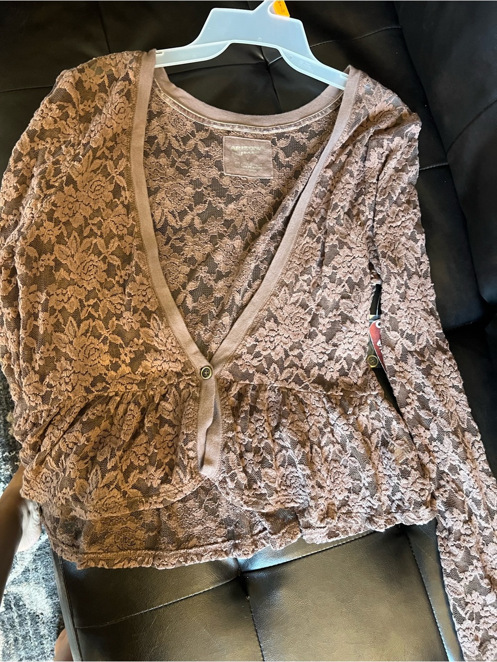 Arizona Jean Company Lace Peplum Cardigan - Mauve Taupe
